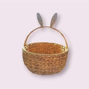 Woven Bunny Basket Cottagecore Easter Decor Rustic Wicker Storage Tote